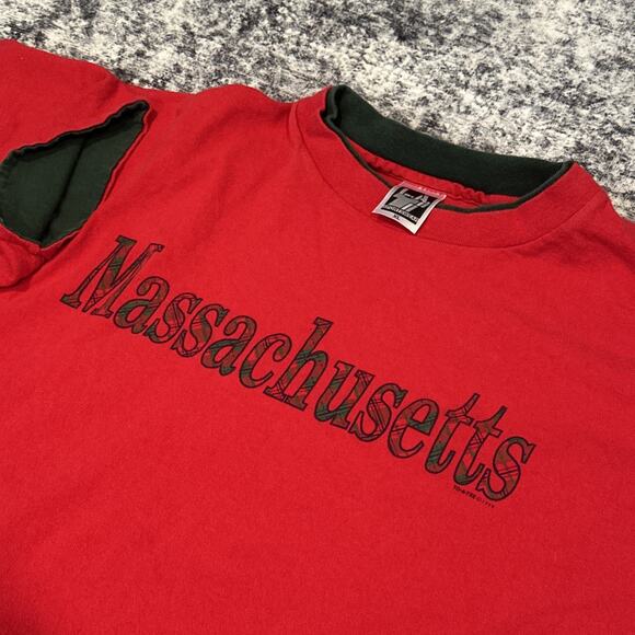 Size XL Vintage Sportswear Shirt Massachusetts Single Stitch Red Green Christmas - Picture 1 of 10